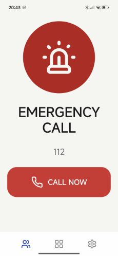 EasyLauncher emergency call screen with a prominent emergency button