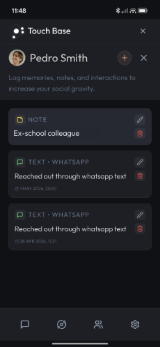 Contact's interations screen showing a list of interactions with the contact.